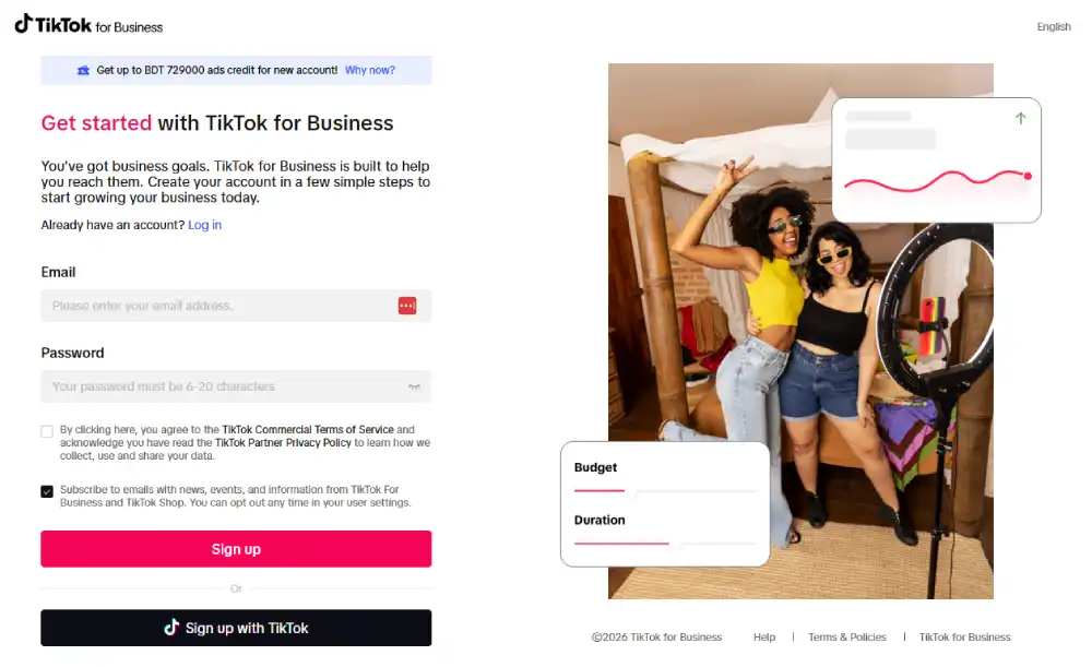 Log in to TikTok Ads Manager