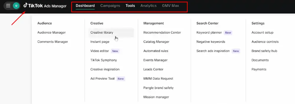 click the Dashboard tab in the top navigation bar