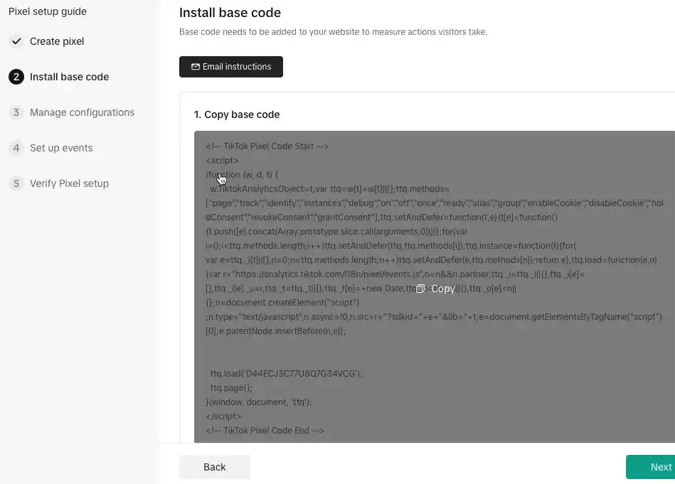 generate your Pixel and copy the base code