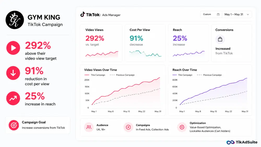 Gym King TikTok campaign dashboard