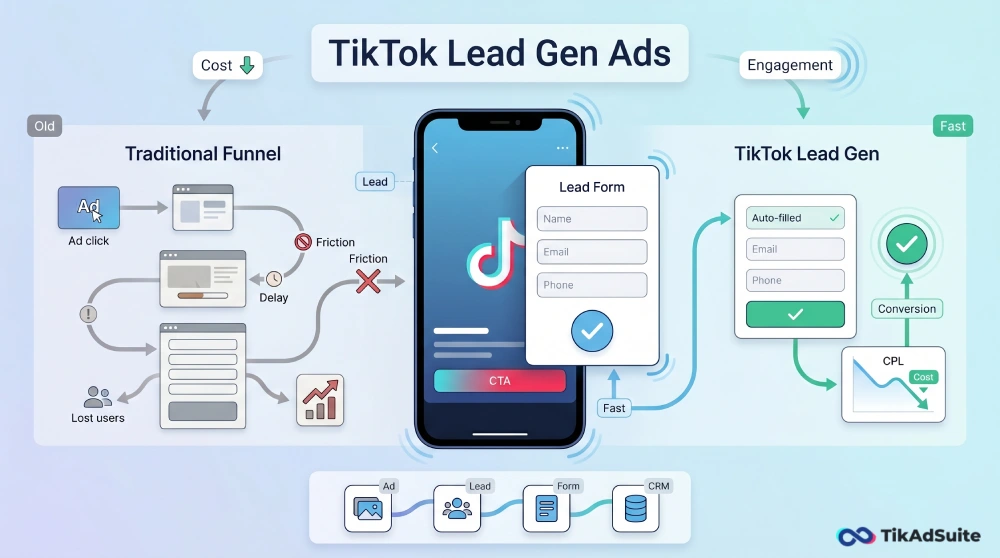 TikTok lead gen ads with in-app form flow and lower cost per lead comparison