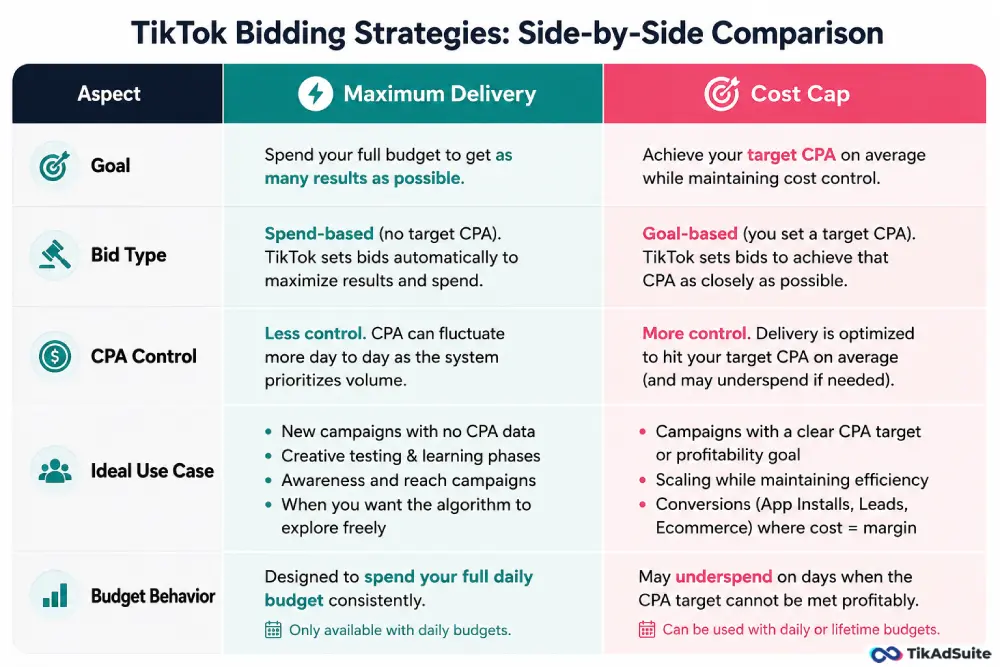TikTok Maximum Delivery vs Cost Cap