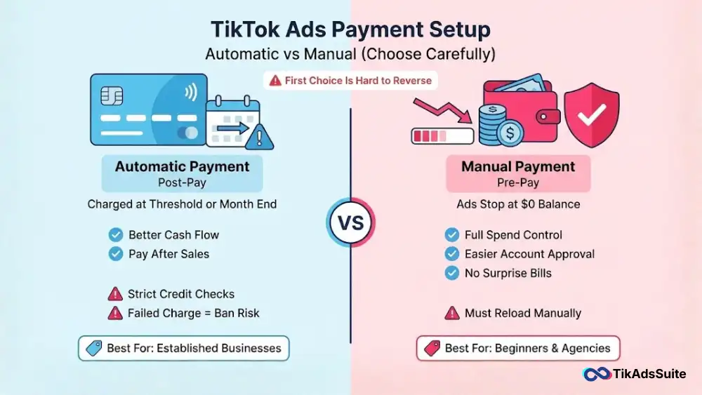 TikTok Automatic vs. Manual Payment Setup