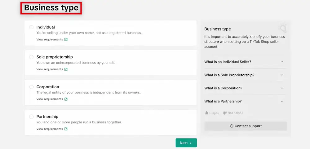 business account type