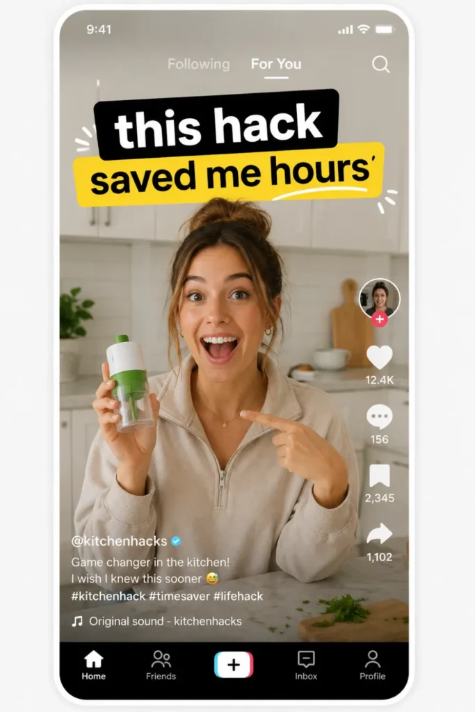 Mock TikTok ad with text overlay