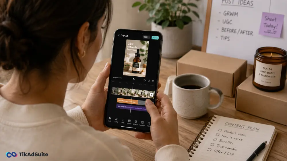 Small business owner editing a product video on CapCut